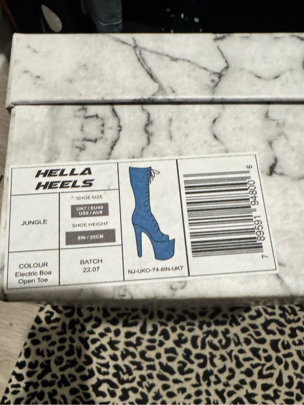 Hella Heels Knee-High Calf Open-Toe 8" Platform Boots — Electric Blue Pole shoes - Picture 7 of 7